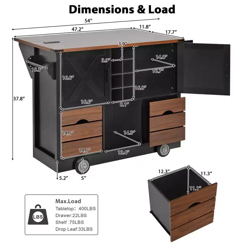 Isola da cucina con anta a ribalta e presa di corrente, armadio contenitore con 2 ante, 2 cassetti e organizer da piano di lavoro
