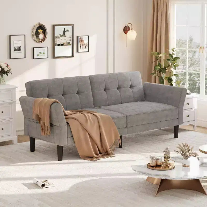 Divano letto futon a 3 posti con schienale e braccioli regolabili