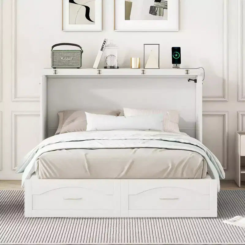 Letto a scomparsa con cassetti portaoggetti, prese e porte USB – Matrimoniale alla francese/Matrimoniale