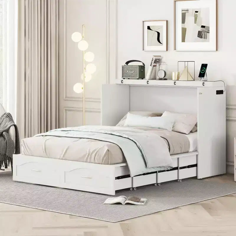 Letto a scomparsa con cassetti portaoggetti, prese e porte USB – Matrimoniale alla francese/Matrimoniale