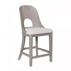 Set di 2 sedie altezza bancone, schienale curvo intagliato, Quercia Bianco Lavato