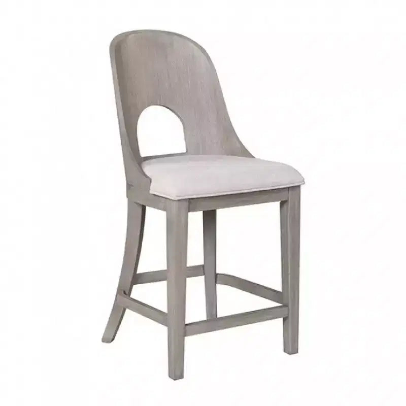 Set di 2 sedie altezza bancone, schienale curvo intagliato, Quercia Bianco Lavato