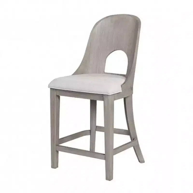Set di 2 sedie altezza bancone, schienale curvo intagliato, Quercia Bianco Lavato
