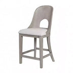 Set di 2 sedie altezza bancone, schienale curvo intagliato, Quercia Bianco Lavato