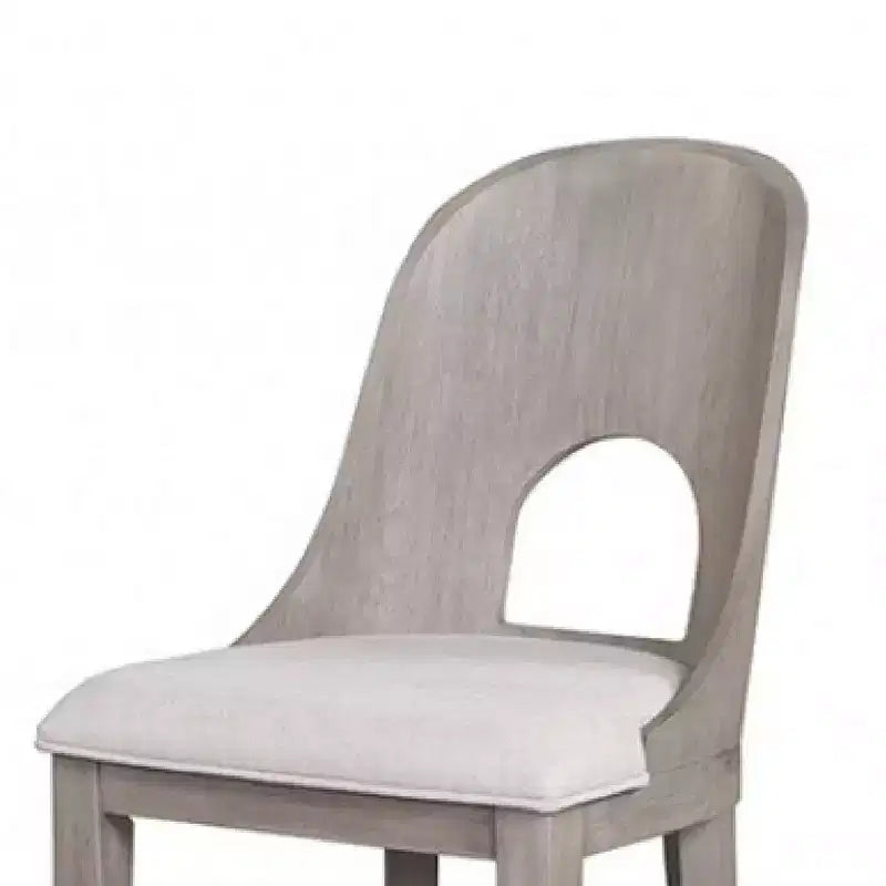 Set di 2 sedie altezza bancone, schienale curvo intagliato, Quercia Bianco Lavato
