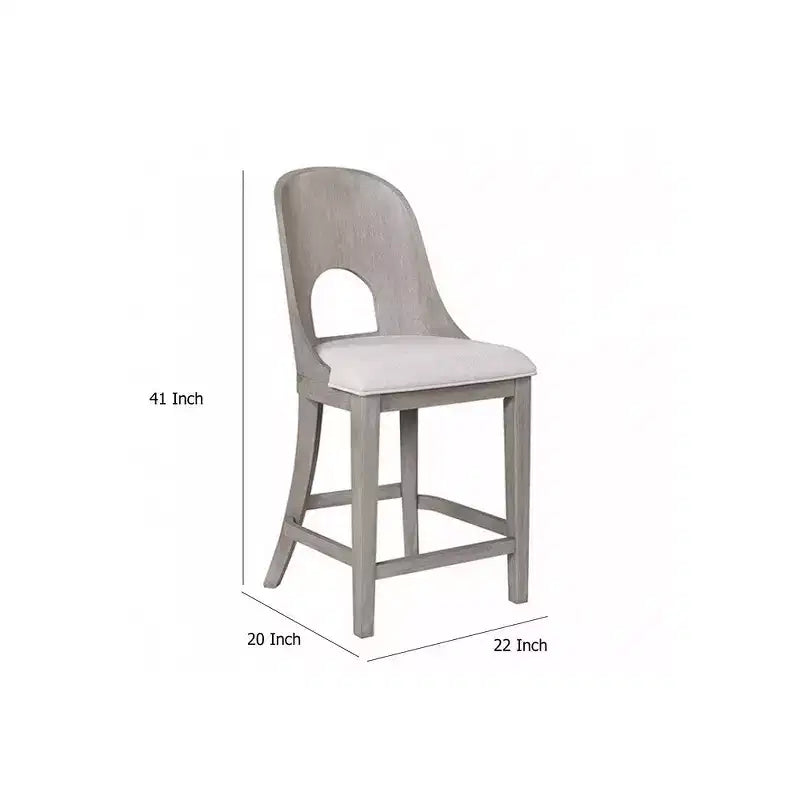 Set di 2 sedie altezza bancone, schienale curvo intagliato, Quercia Bianco Lavato
