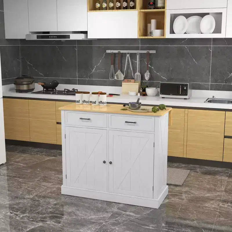 Carrello da cucina con anta a ribalta, cassetti e ripiani regolabili