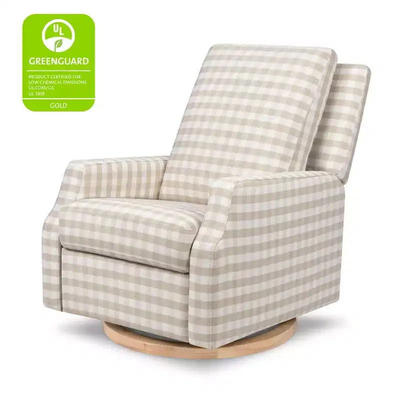 Poltrona reclinabile elettronica e sedia a dondolo girevole - Gingham Tortora con base in legno chiaro