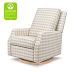 Poltrona reclinabile elettronica e sedia a dondolo girevole - Gingham Tortora con base in legno chiaro