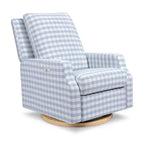 Poltrona reclinabile elettronica e sedia a dondolo girevole - Gingham Tortora con base in legno chiaro