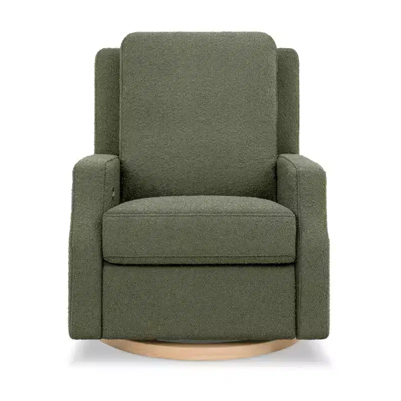 Poltrona reclinabile elettronica e sedia a dondolo girevole - Gingham Tortora con base in legno chiaro