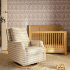 Poltrona reclinabile elettronica e sedia a dondolo girevole - Gingham Tortora con base in legno chiaro