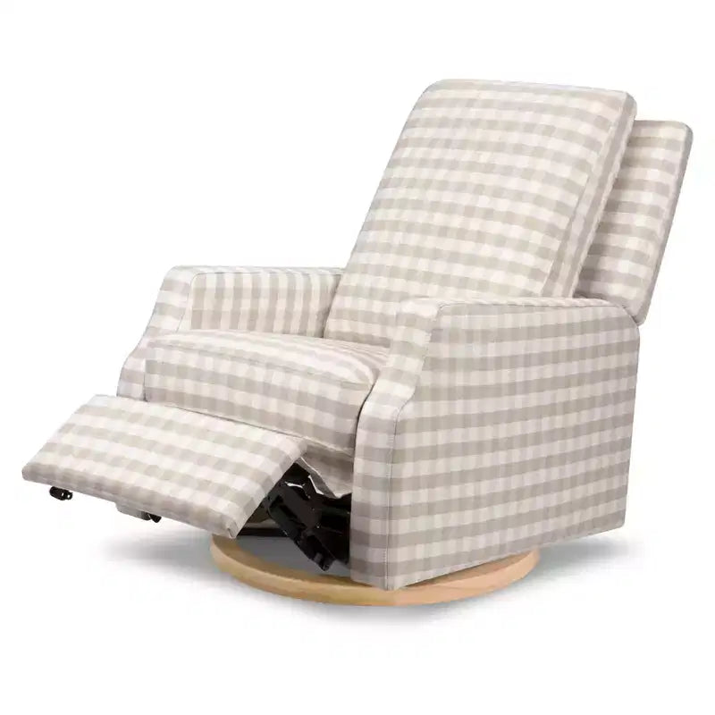 Poltrona reclinabile elettronica e sedia a dondolo girevole - Gingham Tortora con base in legno chiaro