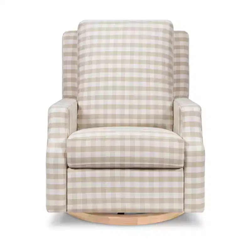 Poltrona reclinabile elettronica e sedia a dondolo girevole - Gingham Tortora con base in legno chiaro