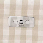 Poltrona reclinabile elettronica e sedia a dondolo girevole - Gingham Tortora con base in legno chiaro