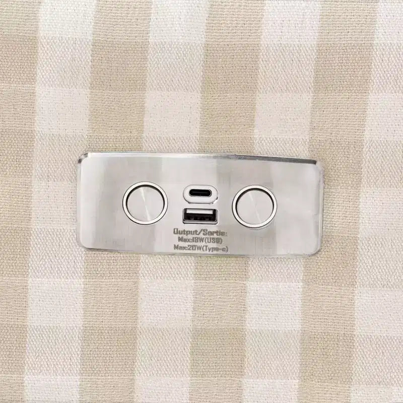 Poltrona reclinabile elettronica e sedia a dondolo girevole - Gingham Tortora con base in legno chiaro