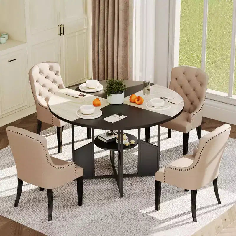 Tavolo da pranzo rotondo da 59" con ripiano e base a croce