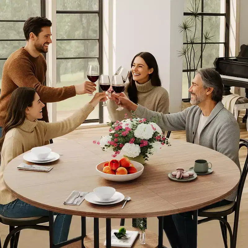 Tavolo da pranzo rotondo da 59" con ripiano e base a croce