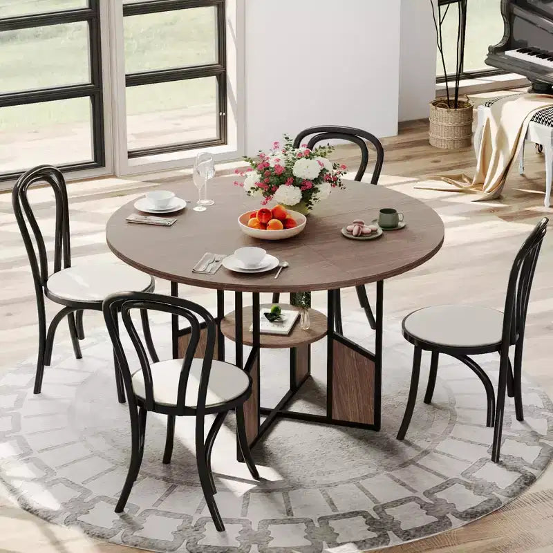 Tavolo da pranzo rotondo da 59" con ripiano e base a croce