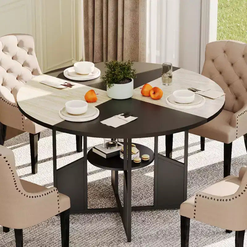Tavolo da pranzo rotondo da 59" con ripiano e base a croce