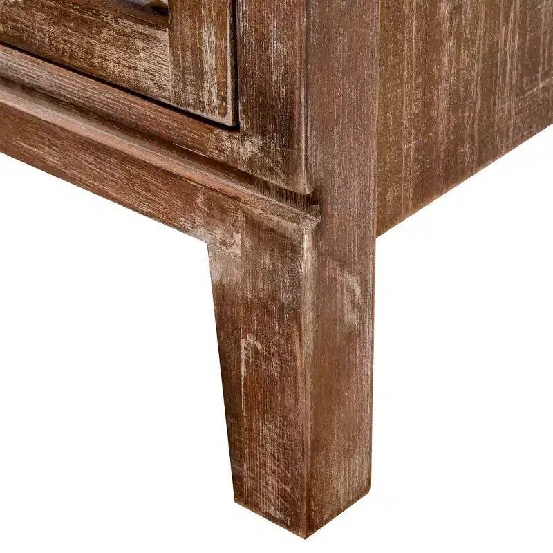 Tavolino rettangolare con pannello della porta floreale in rilievo, 42 x 35,5 x 79 cm, armadietto contenitore a un'anta, finitura naturale e crema