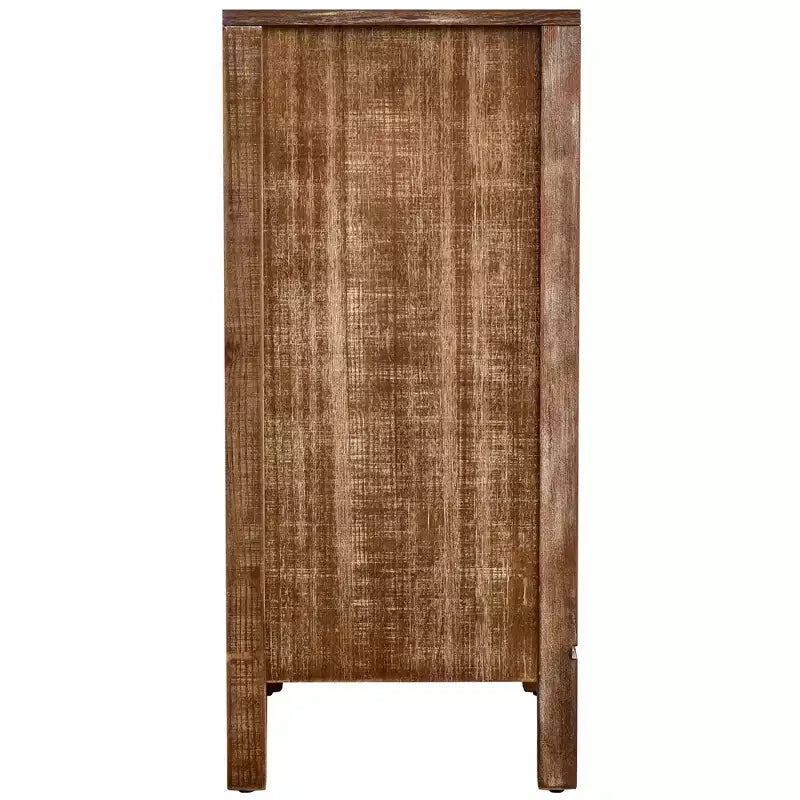 Tavolino rettangolare con pannello della porta floreale in rilievo, 42 x 35,5 x 79 cm, armadietto contenitore a un'anta, finitura naturale e crema