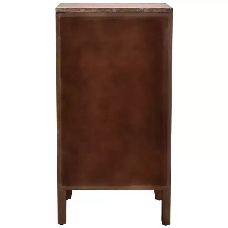Tavolino rettangolare con pannello della porta floreale in rilievo, 42 x 35,5 x 79 cm, armadietto contenitore a un'anta, finitura naturale e crema