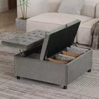 Pouf contenitore quadrato da 35,5 pollici con coperchio sollevabile, in similpelle, grigio
