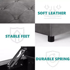 Pouf contenitore quadrato da 35,5 pollici con coperchio sollevabile, in similpelle, grigio