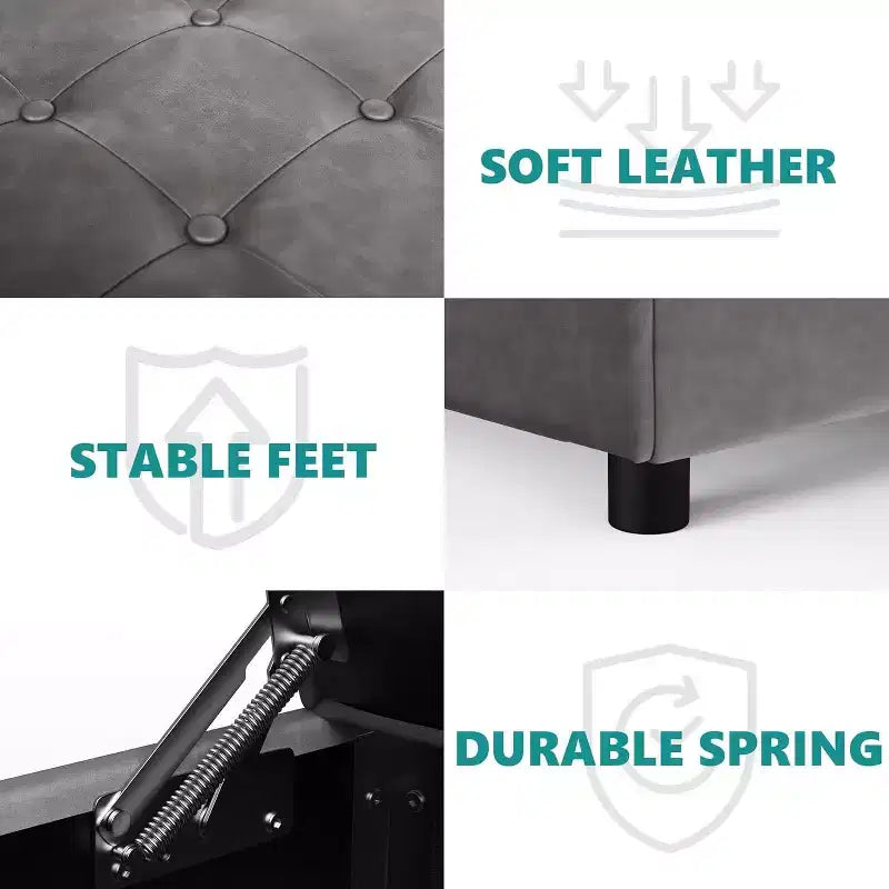 Pouf contenitore quadrato da 35,5 pollici con coperchio sollevabile, in similpelle, grigio