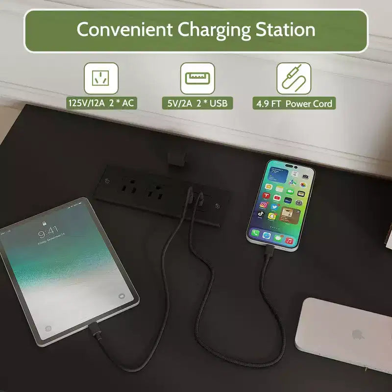 Comò a 6 cassetti con luci LED e presa di corrente