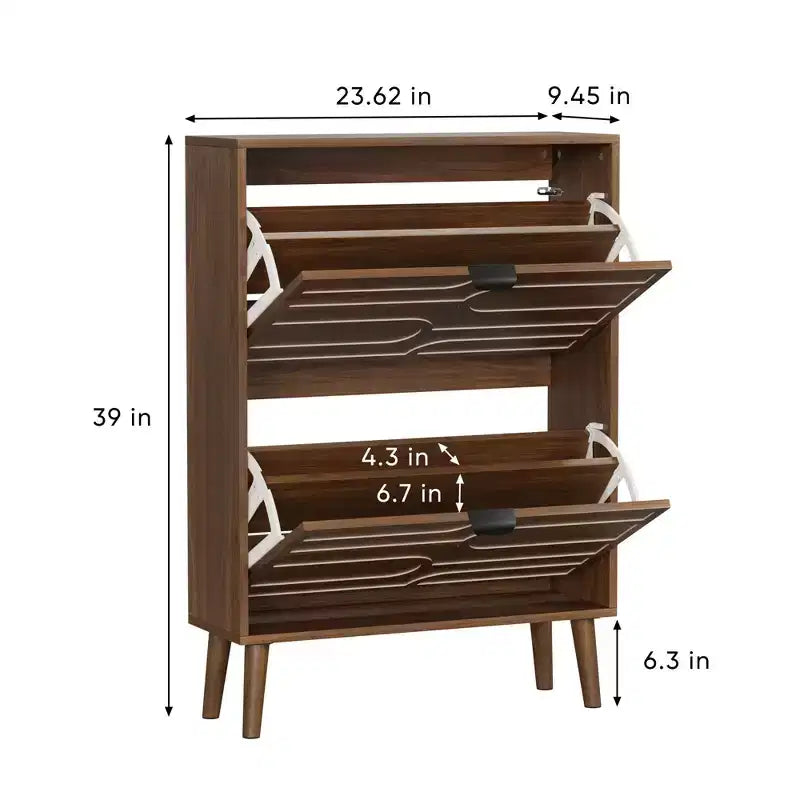 Scarpiera Autoportante con 2 Ante a Ribalta – Mobile Contenitore da Ingresso Stile Mid-Century