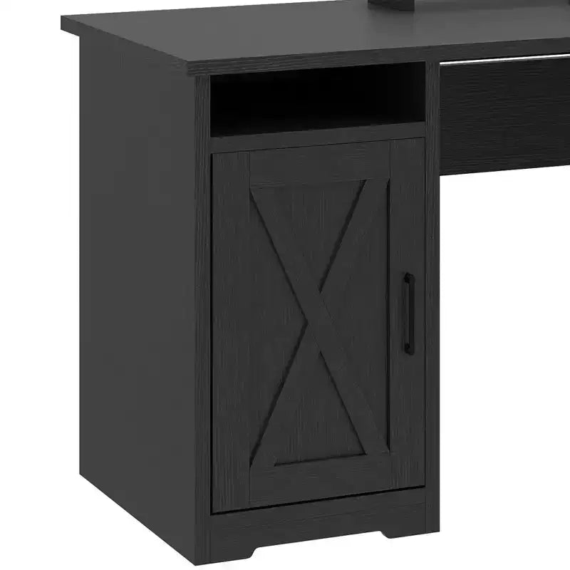 Scrivania angolare a L da 60 pollici con cassetto portadocumenti, armadietto e prese di corrente
