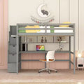 Letto a soppalco full size con scrivania integrata, mensole e scalinata – Grigio
