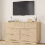 Cassettiera a 7 cassetti con pannelli frontali in rattan, larghezza 140 cm