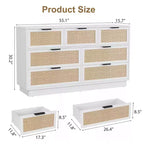 Cassettiera a 7 cassetti con pannelli frontali in rattan, larghezza 140 cm