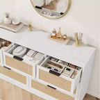 Cassettiera a 7 cassetti con pannelli frontali in rattan, larghezza 140 cm