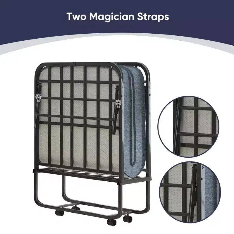 Lettino Pieghevole con Materasso da 13 cm, Letto Pieghevole Portatile con Ruote, Misura Singola