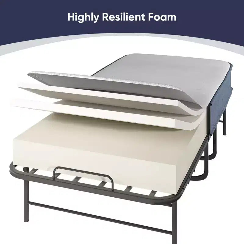 Lettino Pieghevole con Materasso da 13 cm, Letto Pieghevole Portatile con Ruote, Misura Singola