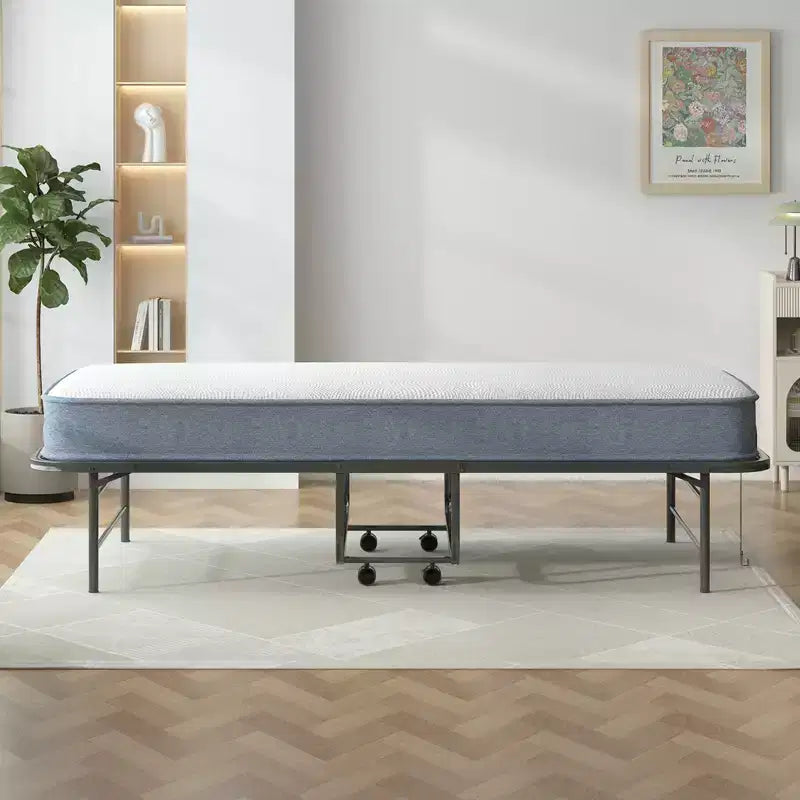 Lettino Pieghevole con Materasso da 13 cm, Letto Pieghevole Portatile con Ruote, Misura Singola
