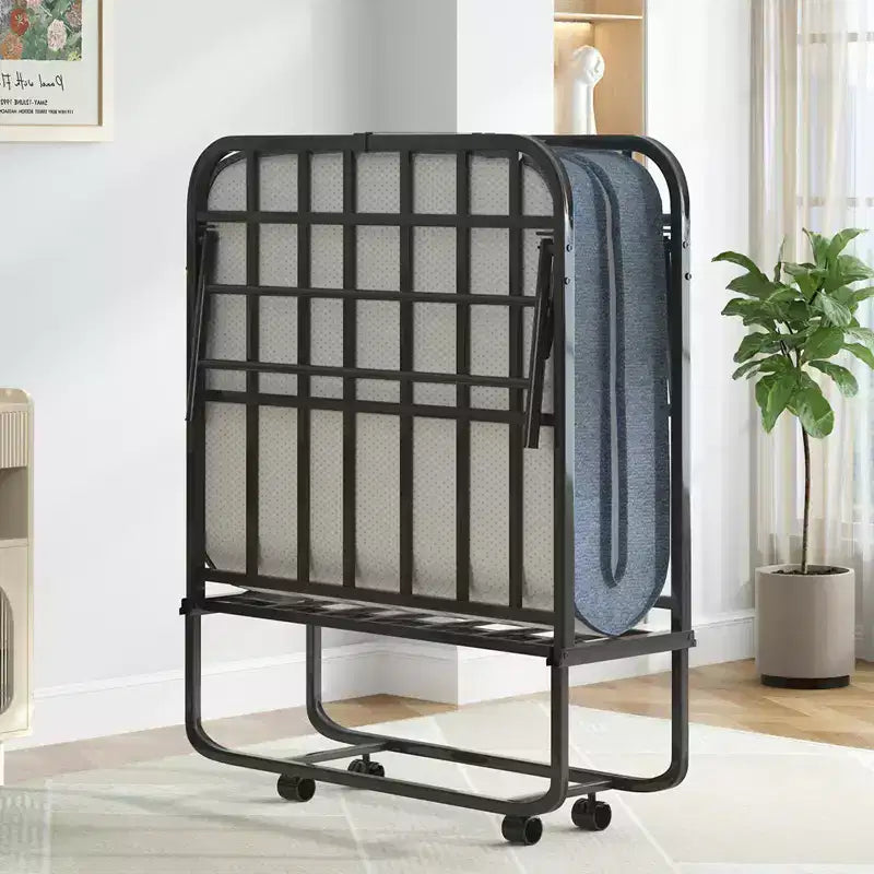 Lettino Pieghevole con Materasso da 13 cm, Letto Pieghevole Portatile con Ruote, Misura Singola