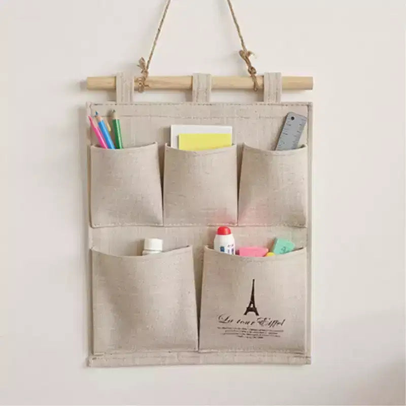 Organizzatore da Parete con Stampa Torre Eiffel – 5 Tasche in Tela, 31,75x24,13 cm