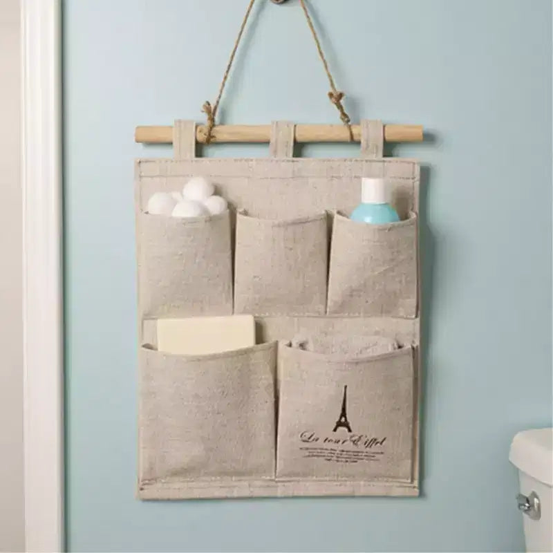 Organizzatore da Parete con Stampa Torre Eiffel – 5 Tasche in Tela, 31,75x24,13 cm