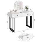 Specchiera rotonda con luci a LED e due cassetti