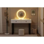 Specchiera rotonda con luci a LED e due cassetti