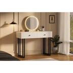 Specchiera rotonda con luci a LED e due cassetti