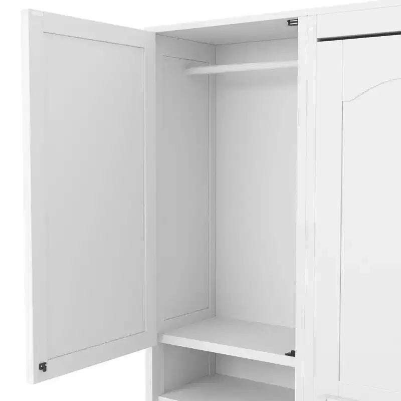 Letto a scomparsa matrimoniale con armadio, cassetti contenitore e guardaroba laterale