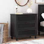 Christopher Knight Home Newell Rustic Acacia Wood and Cane 3 Drawer Dresser Dark Gray: Bedroom Storage, Metal Hardware