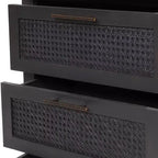 Cassettiera a 3 cassetti in legno di acacia rustico e rattan – Grigio scuro