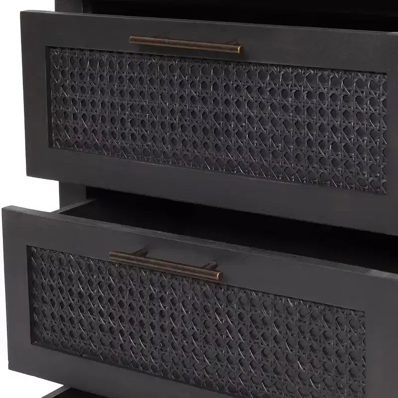Cassettiera a 3 cassetti in legno di acacia rustico e rattan – Grigio scuro